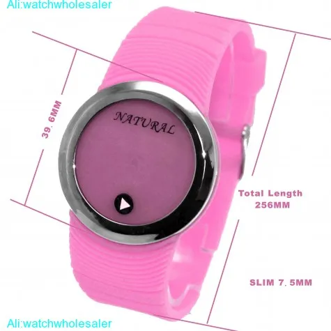 DW418J PNP Shiny Silver Watchcase LED Silicone Pink Band Men Women Digital Watch