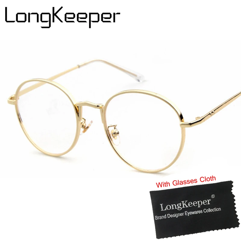 

LongKeeper Round Glasses Frame Metal Alloy Eyewares Women Men Clear Lens Glasses Retro Circling Frame Gold Black Brown P1910
