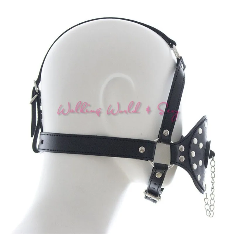 Pu Leather Head Harness Gag With Stopper Cover Riveted Face Masks Bondage Fetish Slave Mask Adult Game Sex Products For Couples (5)