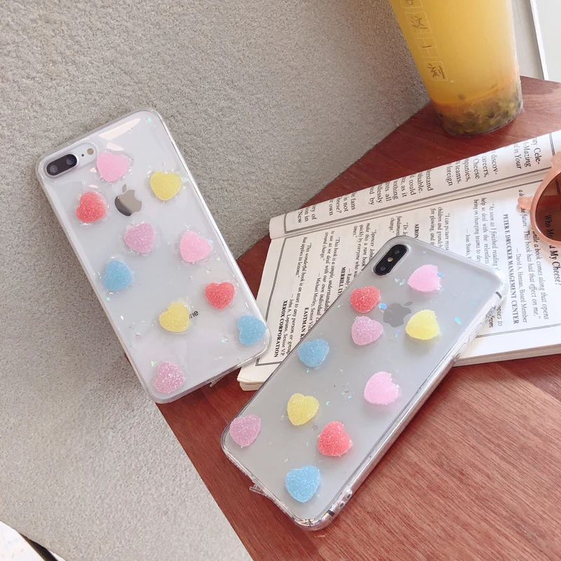 Для iPhone XS MAX XR X Чехлы kawaii 3D emboss candy love heart мягкий tpu для iPhone 6 6 S 7 8 plus блестящий чехол для задней панели женский