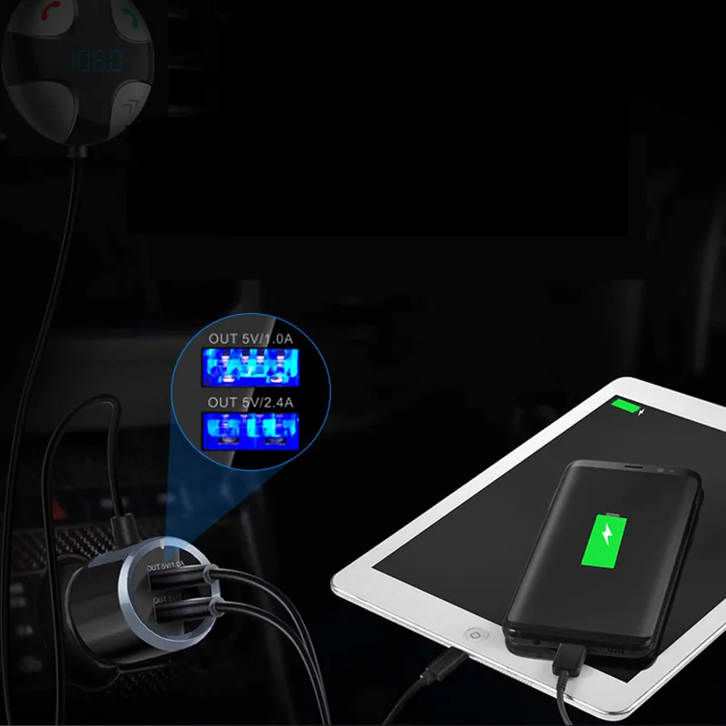 Bluetooth Car Kit Handsfree fm-передатчик A2DP Беспроводной Автомобильный MP3-плеер Поддержка карты памяти воспроизведения музыки двойной зарядное