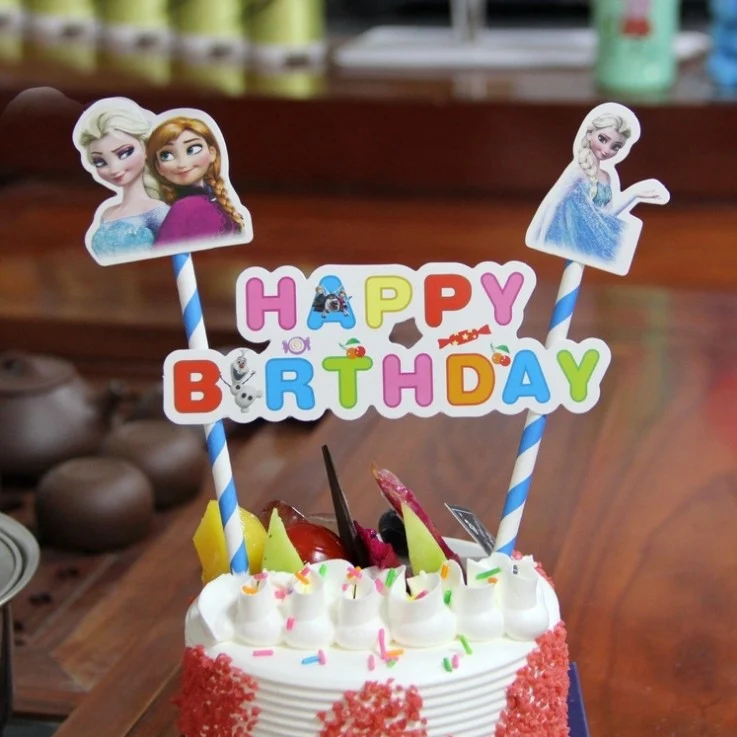 Дисней Замороженные вечерние Эльза принцесса тематическая вечеринка на день рождения украшения Дети Кекс Торт Топпер Для детей день рождения торт поставки - Цвет: Birthday Topper