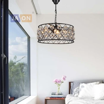 

led e27 American Iron Crystal Black Clear Chandelier Lighting Lamparas De Techo Suspension Luminaire Lampen For Foyer Bedroom