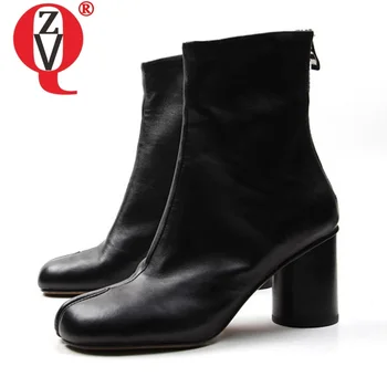 

ZVQ woman shoes 2019 spring new fashion sexy high quality genuine leather ankle boots outside high heels zip black ladies shoes