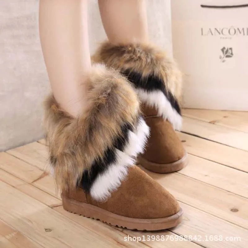 Women Snow Boots Plus Size Faux Fur Winter Ankle Boots Sewing Flats Female Comfort Footwear Platform Shoes Black Women Shoes