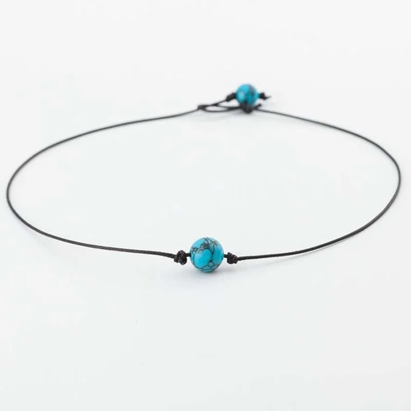 Fashion Green Blue Turquoises Pearl Charms Choker Necklace On Leather Cord For Women Handmade Choker Jewelry Gifts - Image 4