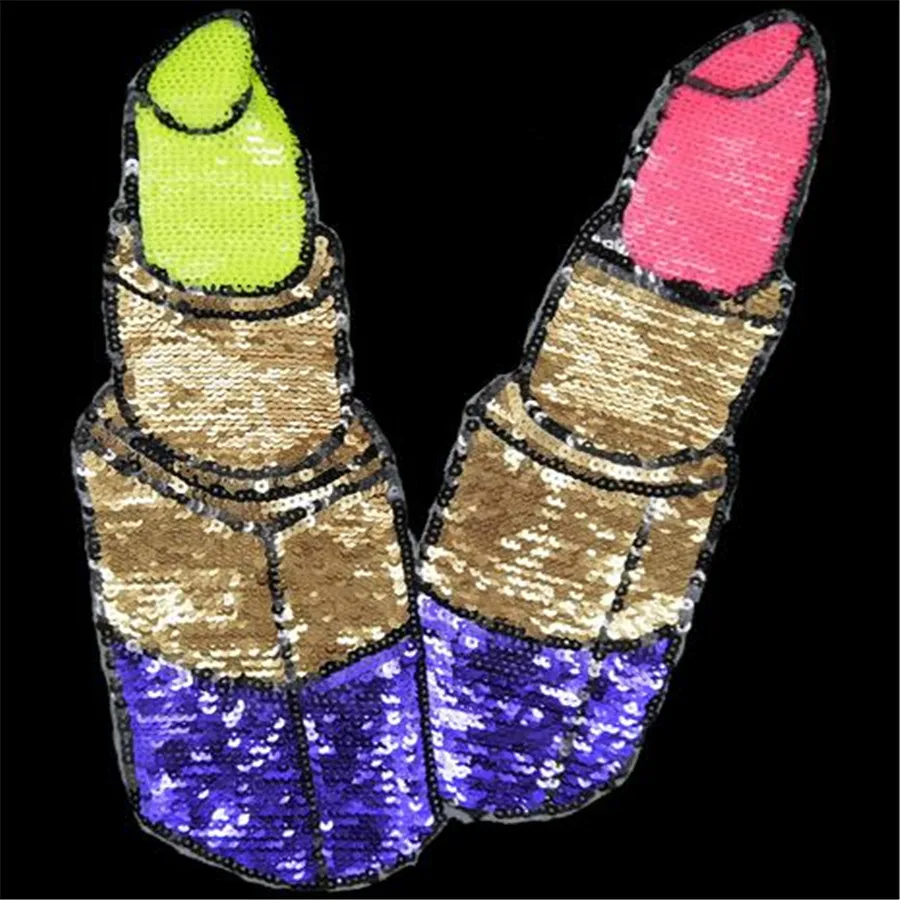 1Pcs Fashion Designs 37cm Lipstick Logo Embroidered Patches Clothes Sequins Patch DIY Hotfix