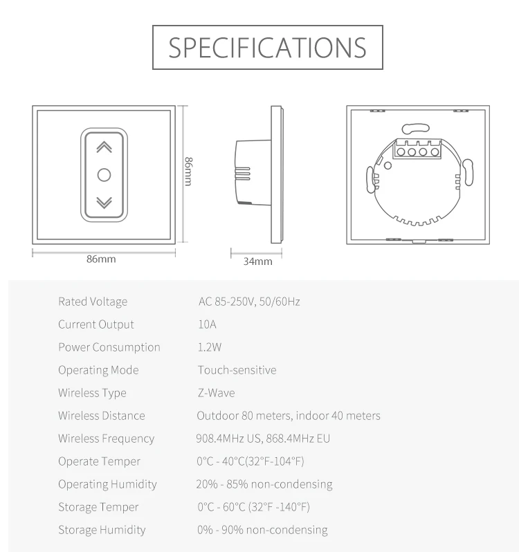 interruptor cortina/persiana z wave