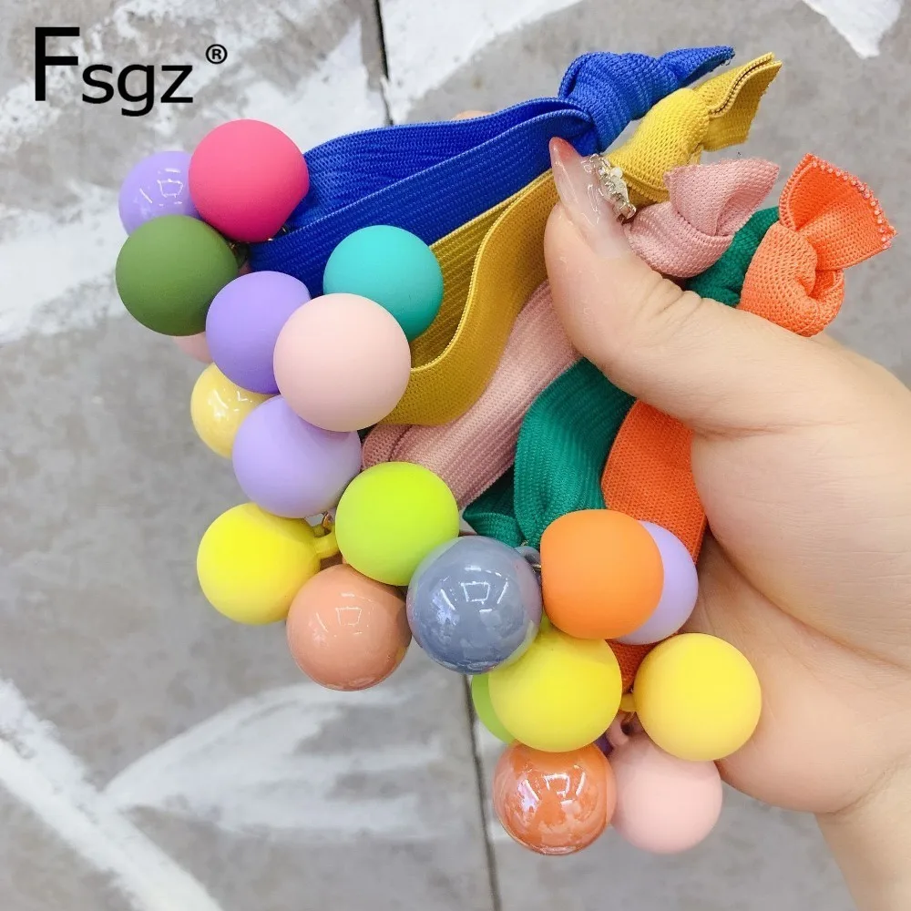 

Korean Hair Tie For Girls Candy Color Beads Hair Gums Lovely Balls Ornament Wide Elastic Hair Bands Young Lady Hair Accessories