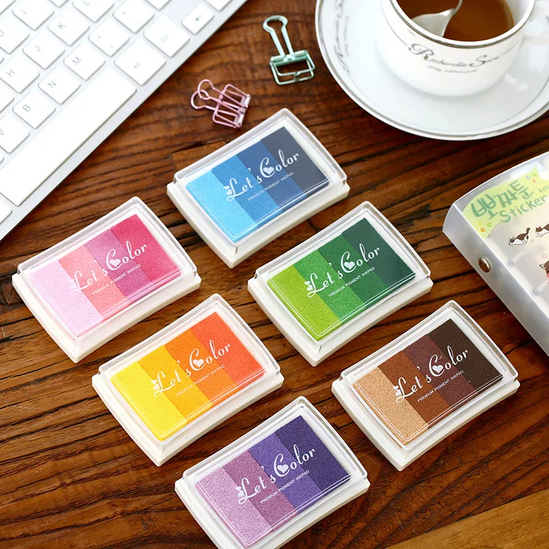 1pc Delicate Color Gradual Change Stamp DIY Oil Pigment Inkpad Scrapbook Gradient Ink Pad Work Fingerprint Paper Card Decoration|Бейджи и