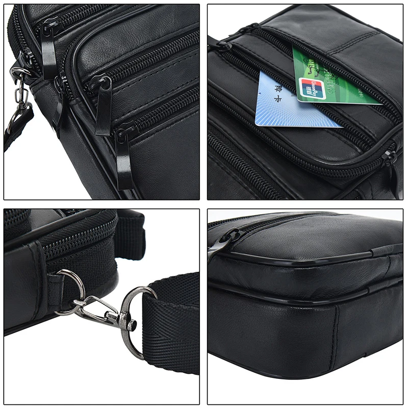 جلد أصلي للرجال رسول حقيبة كتف مفردة Crossbody حزمة 4 حجم أسود حقيبة متعددة الوظائف المحمولة أكياس الذكور بولسا