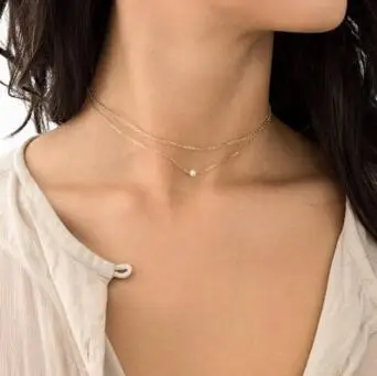 

XL 0200 2018 new listing pearl inlaid double necklace female sweet wild simple chain clasp chain jewelry female most beautiful