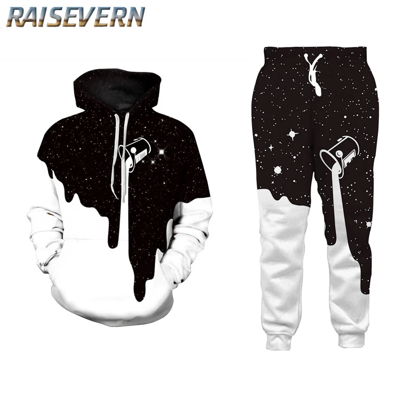 

RAISEVERN Tracksuit Men 2018 Autumn Sportwear Fashion Mens Set 2 Pieces Hooded Sweatshirt Pullover+Pant Moleton Masculino Sets