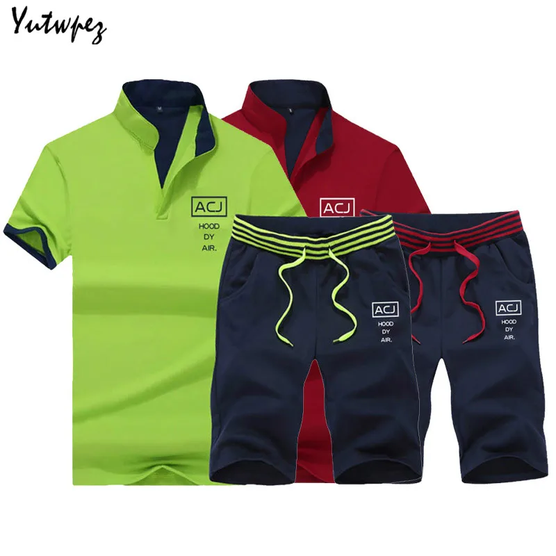 

2019 Brand Men Tracksuit Two Pieces Set Fashion Summer Men's Casual V Neck T Shirt Shorts Joggers Sets Men Sportswear Suit New