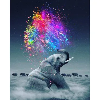 

Diamond Panting Elephant Rainbow Handmade Full Square Drill Picture Of Rhinestone Diamond Embroidery Mosaic