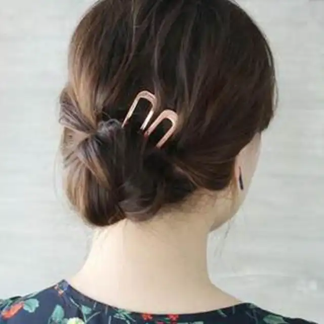 Women Girls Japanese Style Metal Alloy U Shape Hair Clip Vintage