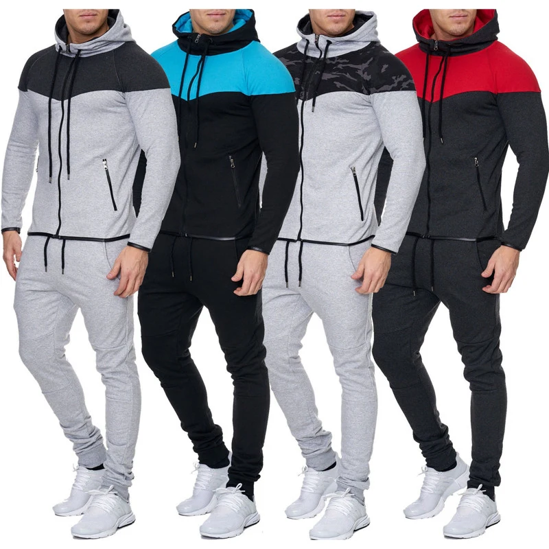 

2019 New Men's Spring Hoodies Tracksuit Set Male Zipper Hooded Sweatshirt+Sweatpants Two Pieces High Street Jackets Sets S-2XL