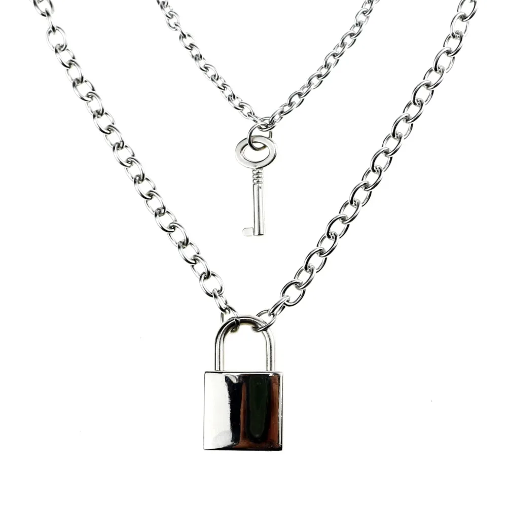 

1 pair Hip hop rock Stainless Steel Chain necklace Lock key pendant necklace Couple Padlock Necklace Brand Jewelry Eternal love