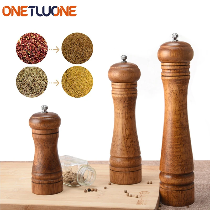 

5-inch Wooden Salt Pepper Mills, Manual Sea Salt Herb Pepper Grinders with Ceramic Grinding, Kitchen Spice Herb Tools