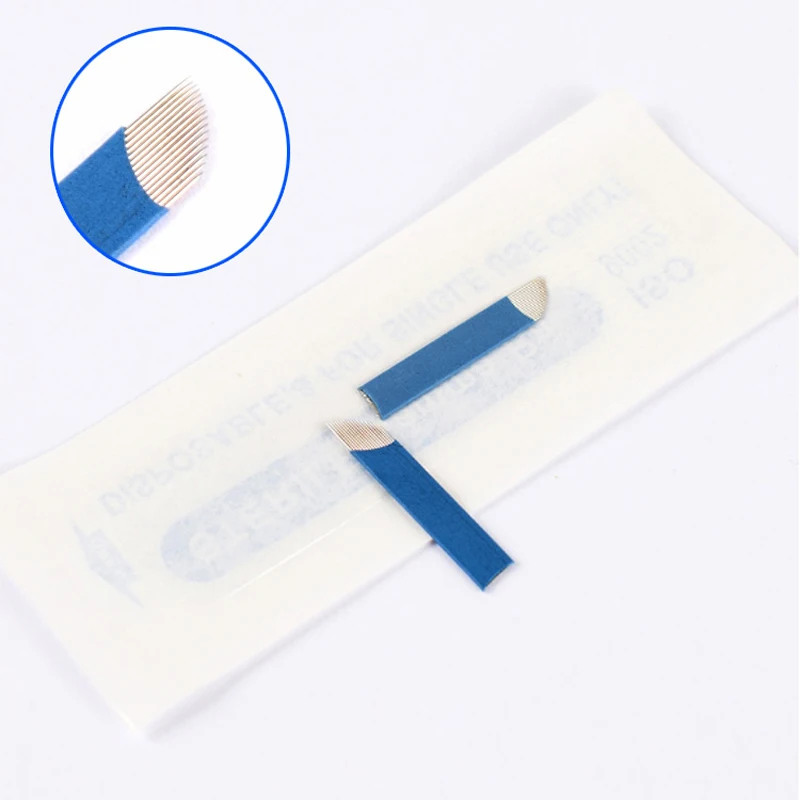 100 шт./лот стерилизовать синий 14 Булавки 0.2 мм постоянный Макияж лезвия руководство Вышивка для бровей 3D microblading Иглы для татуажа