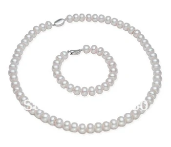 

Jewelry 00667 Natural 8.5-9 MM Freshwater Oblate White Pearl Necklace & Bracket 2-piece set (A0423)