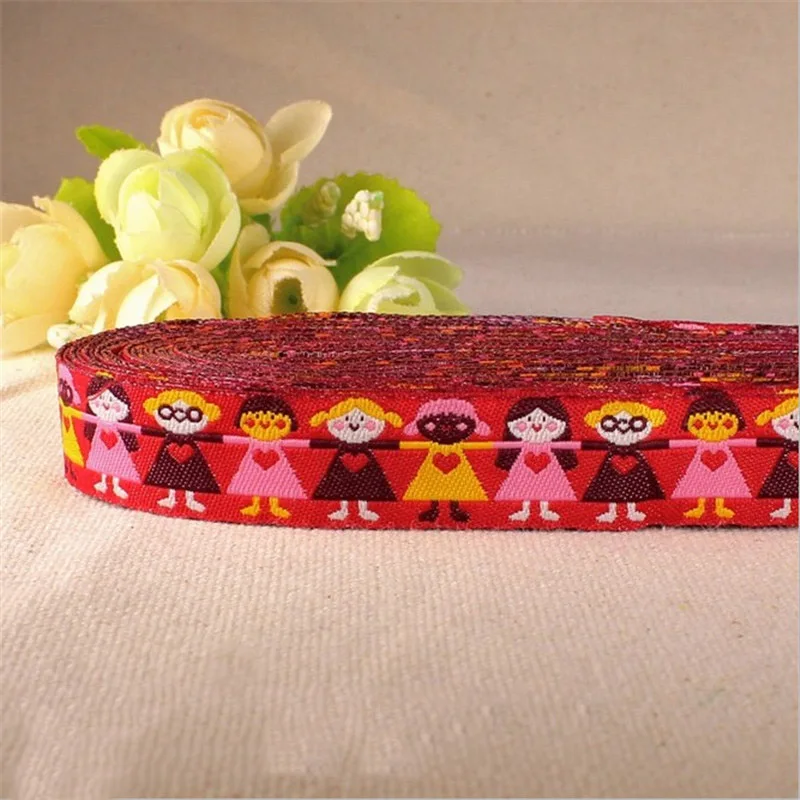 

2016 Girl Hand In Hand 16mm 5/8" 100% Polyester Cartoon Woven Jacquard Ribbon For DIY Sewing Accessories Headwear Or Dog Collar