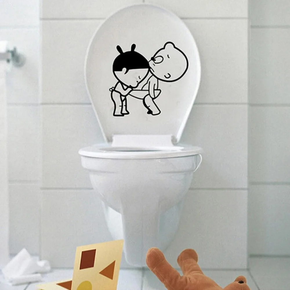 1 Pc Toilet Stickers Novel Naughty Little Boy Girl Wall Sticker