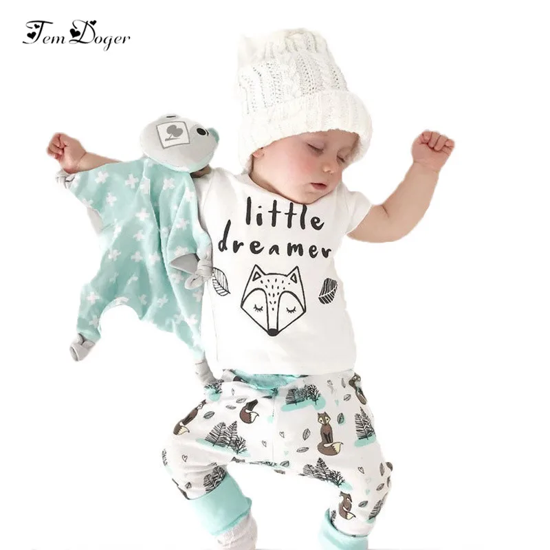 

Tem Doger Baby Clothing Sets 2018 New Newborn Boy Clothes Set Cotton Short Sleeve T-shirts Pants 2PCS Infant Girls Outfits Sets