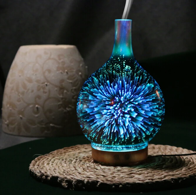Difusor de Óleo Decoração da Lâmpada Colorido Mágica Vidro Led Night Light Essencial Aromaterapia ar Purifierhome Luz 3d