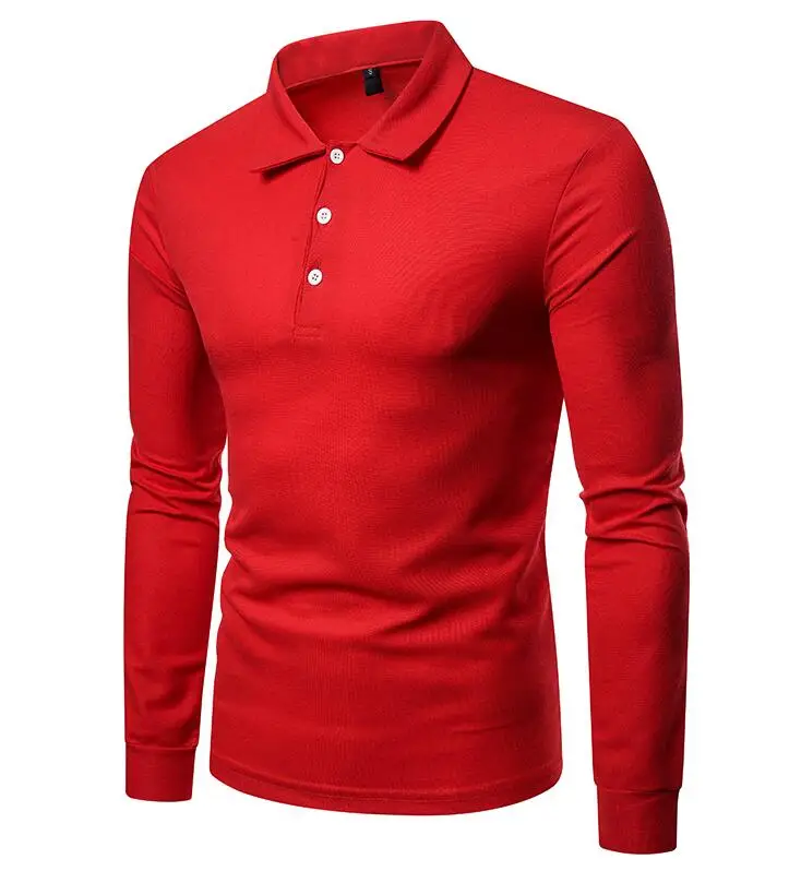 JACKEYWU, Мужская рубашка поло, весна, модная, чистый цвет, длинный рукав, хлопок, дышащая, Camisa Polo, эластичная, повседневная, поло, Черная - Цвет: Red Polos