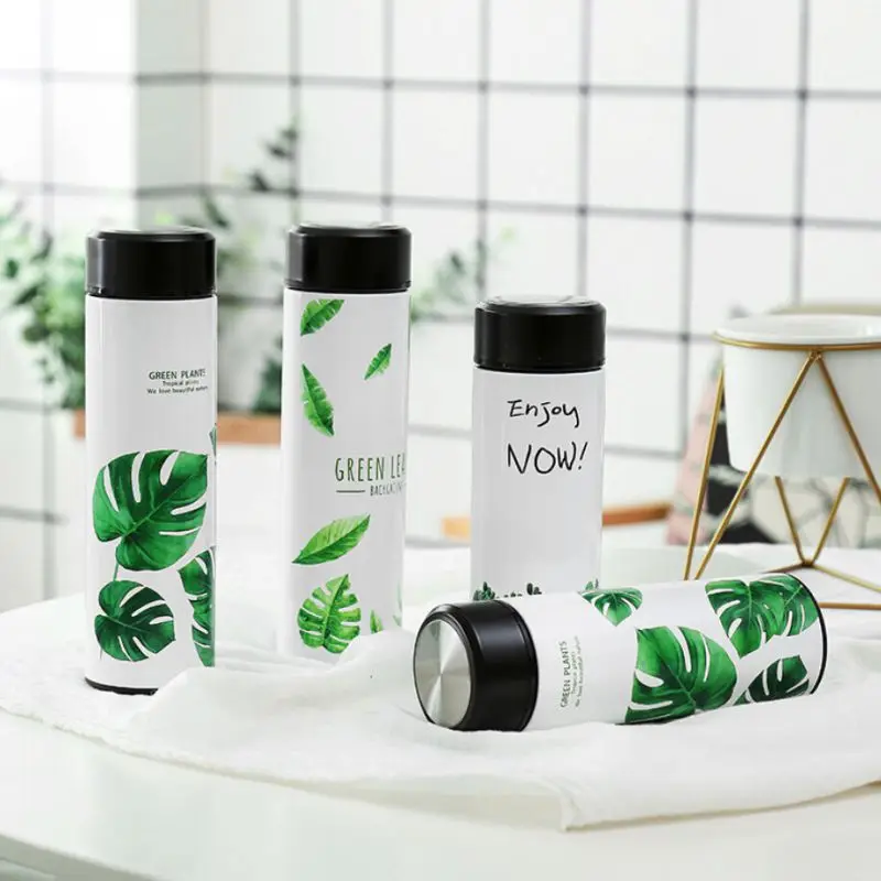 

Nordic style plant Thermos Cup Beautiful Modelling One leaf Pattern Kitchen Dining Drink Ware Vacuum Flasks Thermoses 350/500ML