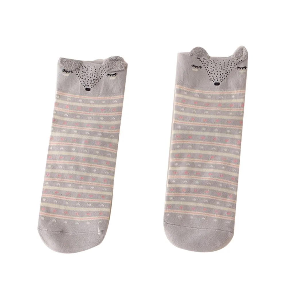 Новые модные милые женские носки с животными из мультфильмов повседневные теплые мягкие носки до лодыжки из хлопка для девочек W708 - Цвет: Gray