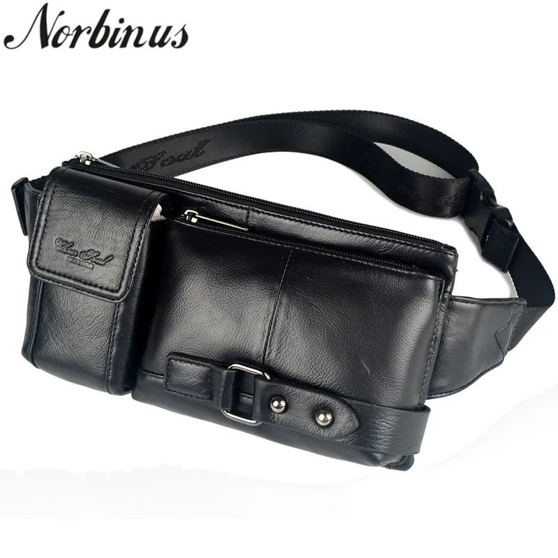 

Norbinus Men Genuine Leather Waist Bag Fanny Packs Cell Phone Bag Pouch Shoulder Messenger Bags Sling Chest Hip Belt Bum Purse