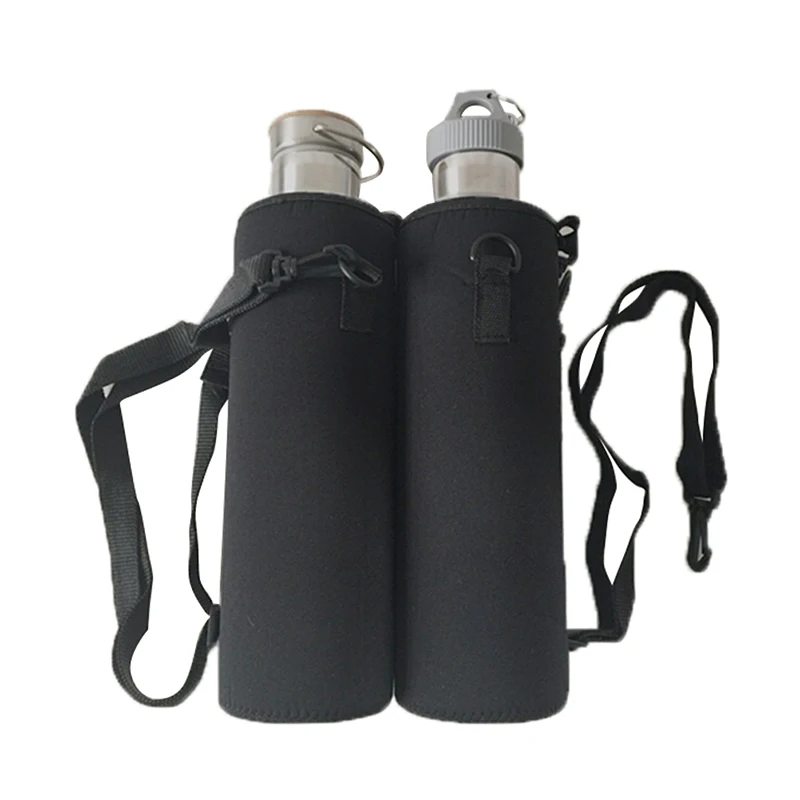 Black Water Bottle Cover Bag 1000ML Pouch W/Strap Neoprene Water Bottle