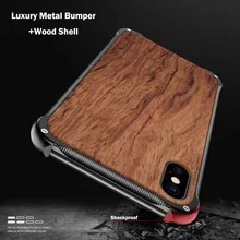

Luxury Metal Edge Wood Back Vintage Cover for iPhone Xs Max XR Case Shockproof Wooden Capa for iPhone 7 8 Plus X Hard Fundas