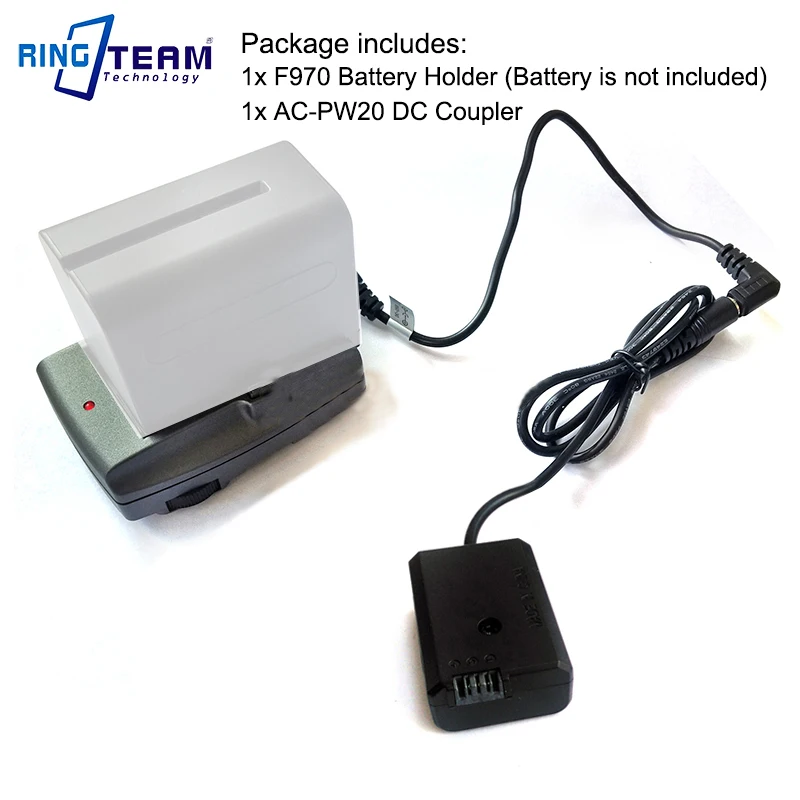 F970 Battery External Power Supply Holder + Acpw20 Pw20 Dc Coupler For