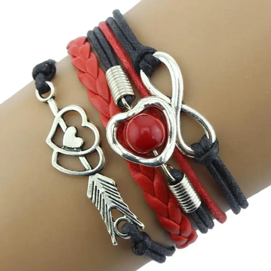 

2018 New luxury 1PC Infinity Love Heart Pearl Friendship Antique Leather Charm Bracelet Top Gifts Dropshipping 50p