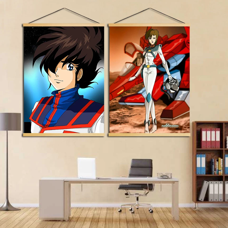 

Wall Art Canvas Wooden Scroll Painting Living Room Print Hanging Pictures Robotech Anime Nordic Style Home Decoration Girl Gifts