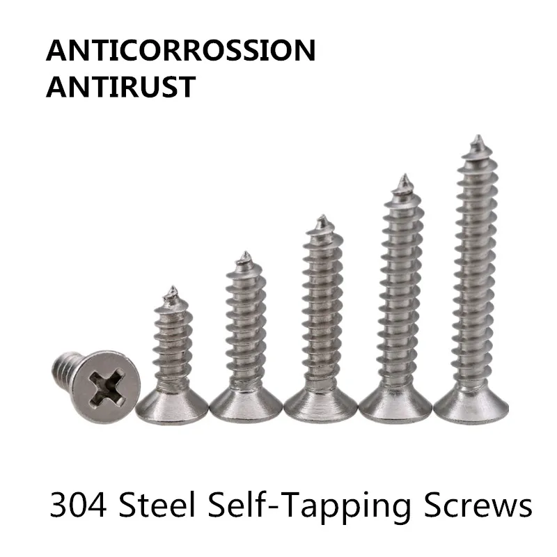304 Stainless Steel Self Tapping Screws M3 M4 M5 Cross Pozi Drive Flat