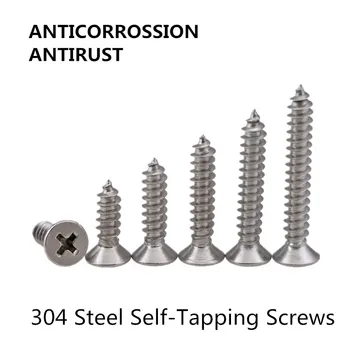 

304 Stainless Steel Self Tapping Screws M3 M4 M5 Cross Pozi Drive Flat Countersunk Head Sharp Tip High Anticorrossion Hard Screw
