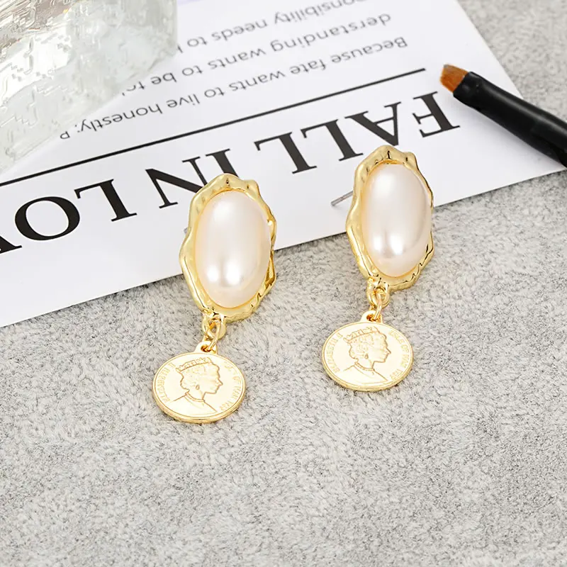 

ZHINI New women's fashion earrings Portrait Retro Punk style pearl earrings New alloy production high quality jewelry