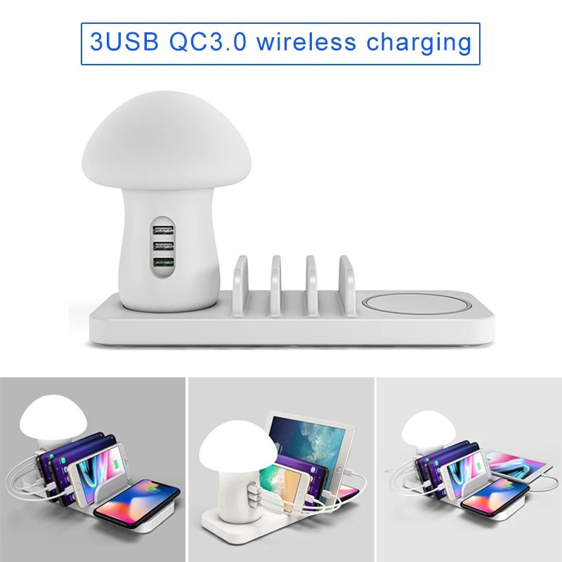 

HOT Charging Station for Multiple Devices 3 USB Ports with Wireless Quick Charger 3.0 for Phone Tablets Drop shipping