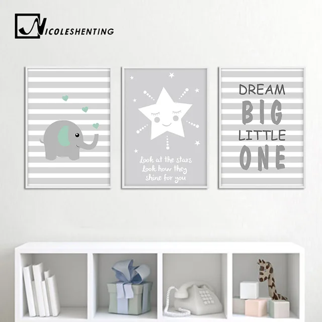 Dream Elephant Canvas Art Nursery Poster Cartoon Quote Dream Elephant Canvas Art Nursery Poster Cartoon Quote Print Painting Nordic Wall Pictures Kids