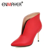 ENMAYER Sexy Red Ankle Boots for Women High Heel Poninted Toe Autumn Winter Fashion Boots Shoes