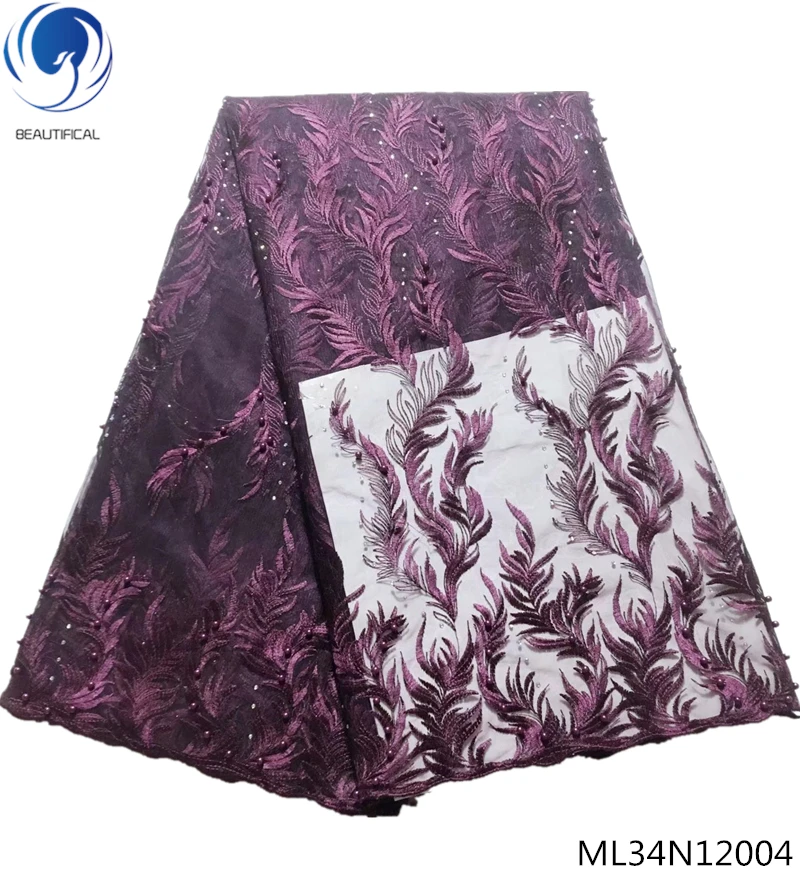 

BEAUTIFICAL African lace fabrics Latest style nigerian net lace with beads/rhinestones embroidery tulle lace fabric ML34N120