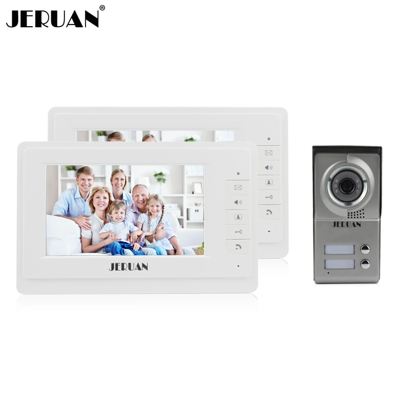 

JERUAN Free Shipping 7 Inch Video Door Phone System 2 Monitors 1 COMS Camera Doorphone Hands-free Intercom