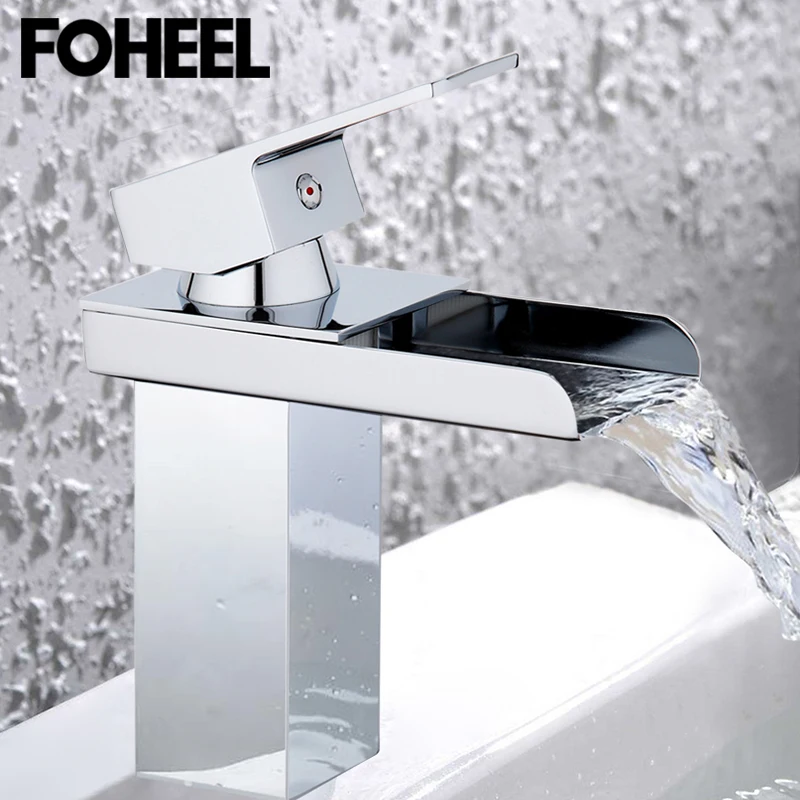 

FOHEEL Bathroom Basin faucet Washbasin Tap Brass sink faucets Cold And Hot Water Mixer Tap Waterfall Deck Mounted Basin Faucet