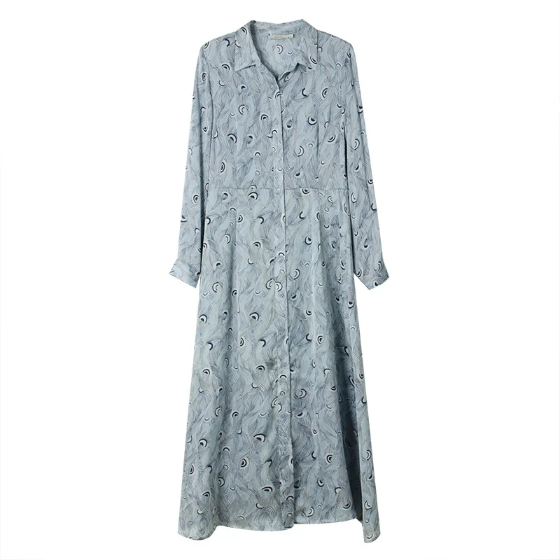 Женское длинное платье, 16 мм, натуральный шелк, с принтом, длина до середины икры, платья для женщин,, осень, зима, новое шелковое платье
