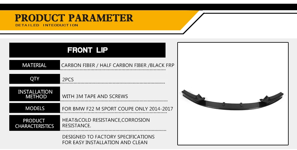 2 серии углеродного волокна переднего бампера спойлер для BMW F22 M Sport Coupe только 14-17 трансформер 220i 230i 235i 228i