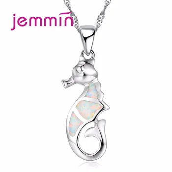 

Womens Necklaces 925 Sterling Silver Jewelry Trendy Animal Design White Fire Opal Pendant Necklace For Girls Party Gift